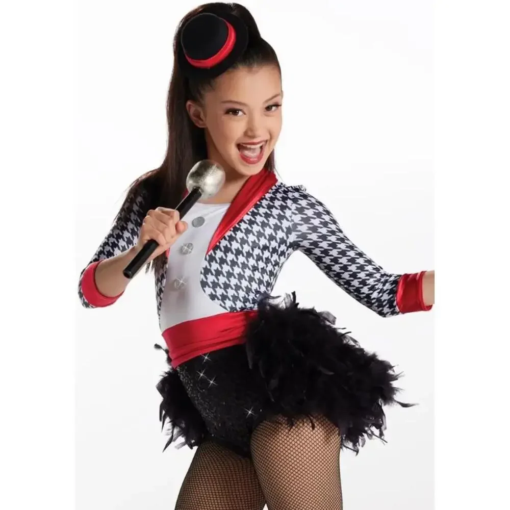 Pre-Owned Dance Costume Weissman 15143 Int Child Red Tuxedo Feathers Tap Jazz M
